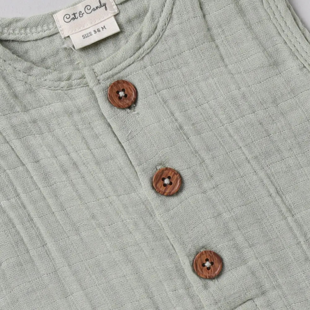 Cot &amp; Candy Baby Organic Muslin Half Romper-Sage