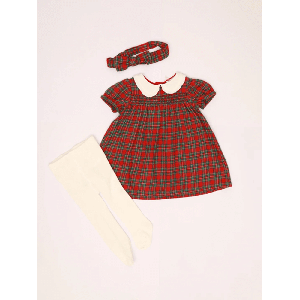 The Baby Trunk Baby Girl Holiday Red Plaid Dress Set