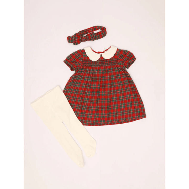 The Baby Trunk Baby Girl Holiday Red Plaid Dress Set