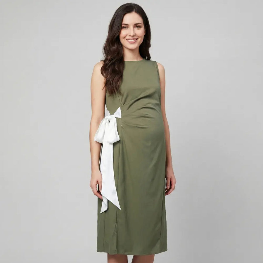 SOL MAMA Side Bow Tie Dress - Olive Green
