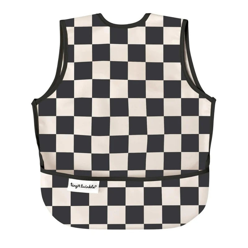 Tiny Twinkle - Mess-Proof Apron Bib - Black Checker - Large (2-4 Years)