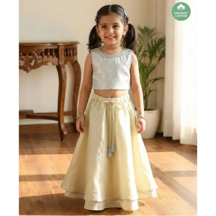 Sweetlime By AS Ivory &amp; Silver Princess Lehenga Set - Golden