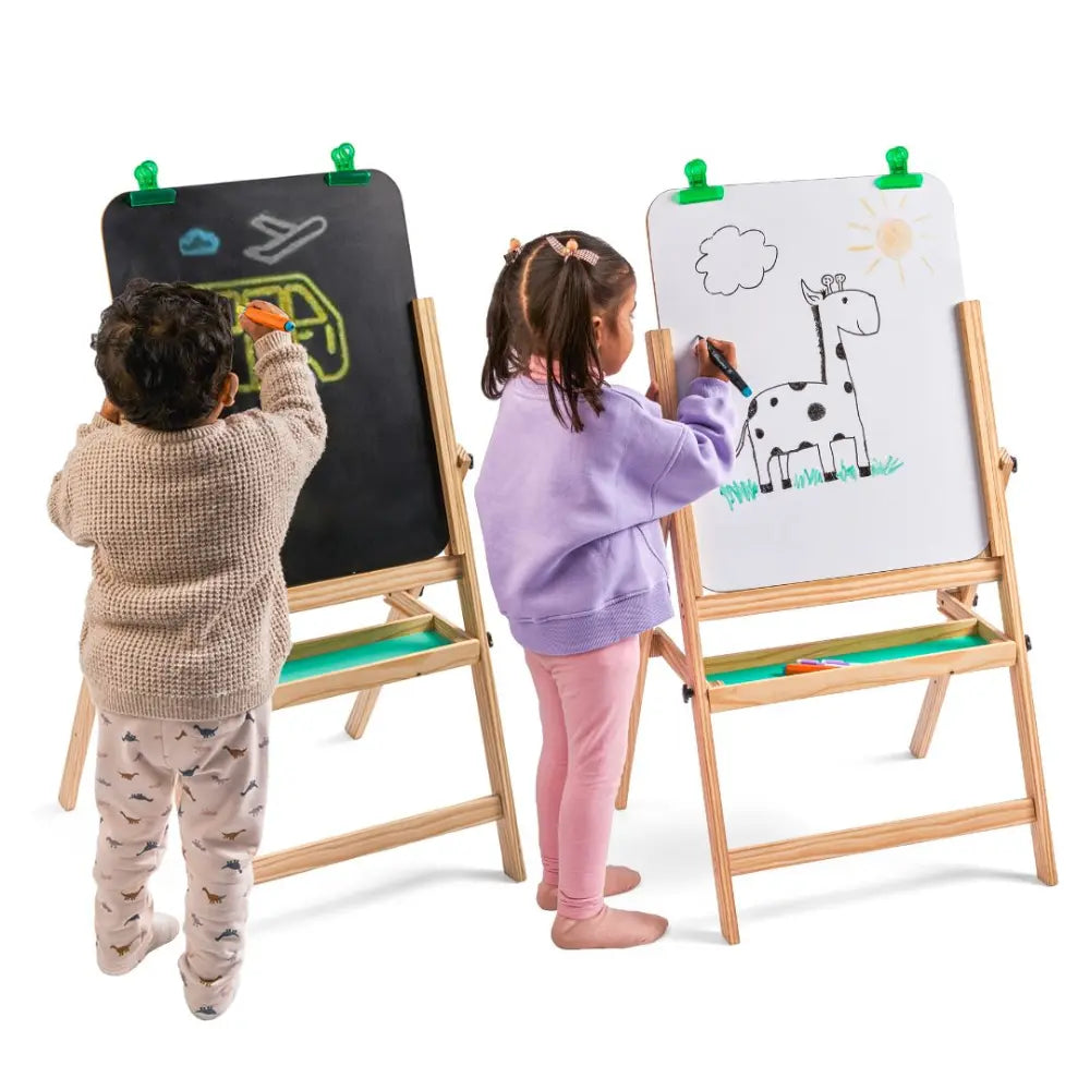 Curious Cub Wooden Double-Sided Art Easel | Blackboard &amp; Whiteboard | Creative Learning Drawing Board | Ages 1-10 Years