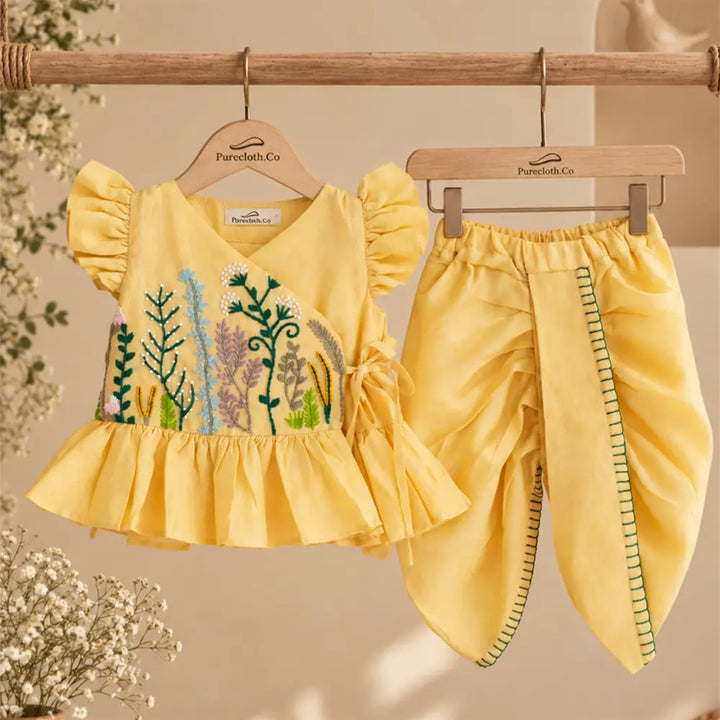 PureCloth.Co Jamna Set | Girls Chanderi Silk | Yellow