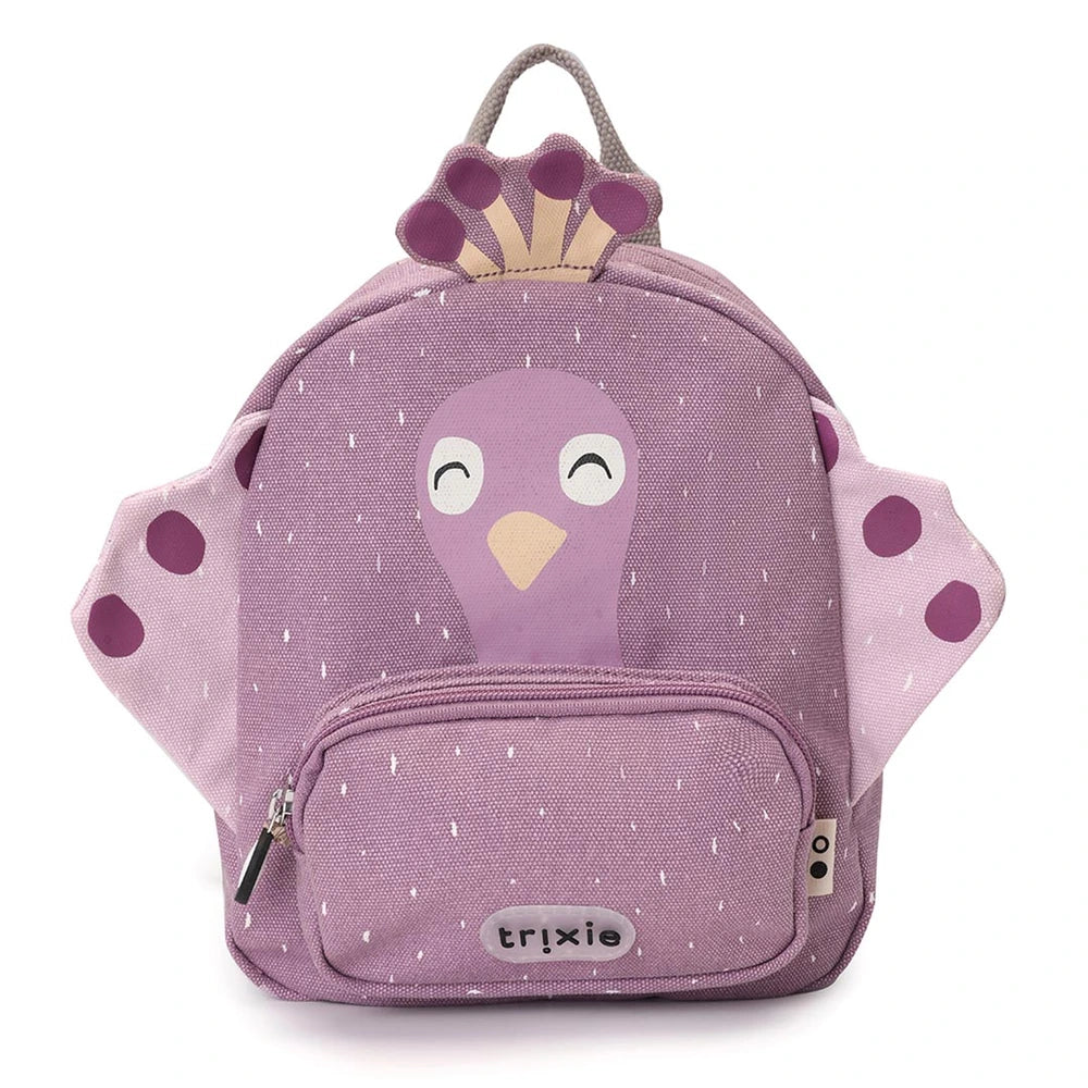 Trixie Small Kids Backpack for Toddlers | Lightweight Water-Repellent Daycare &amp; Travel Bag with Adjustable Padded Straps, Front Pocket &amp; Name Tag | 2 Years Onwards | Mrs. Peacock