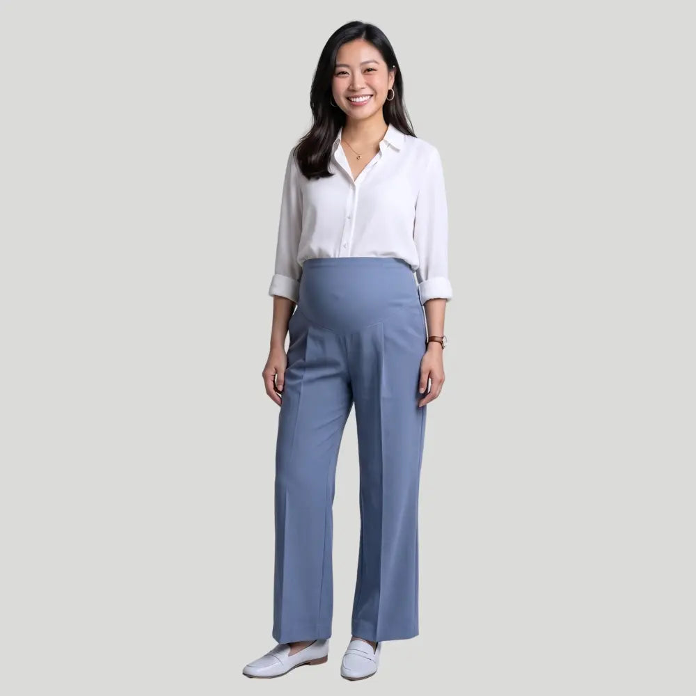 SOL MAMA Over Bump Wide Leg Trousers - Sky Blue