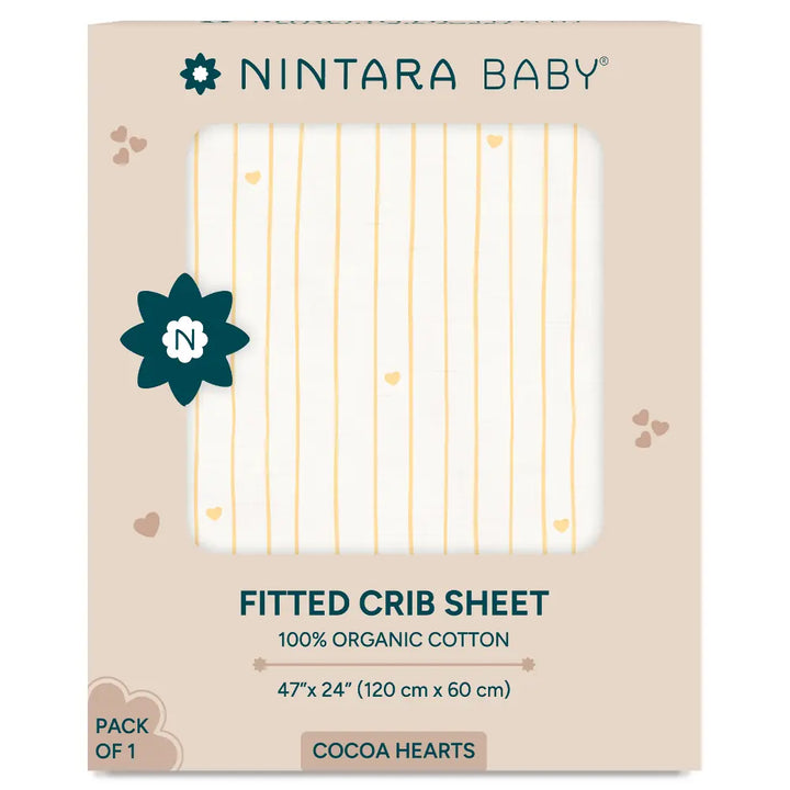 Nintara Baby Fitted Crib Sheet – 100% Organic Cotton Jersey 47 x 24 Inch (120 x 60 cm) - Cocoa Hearts
