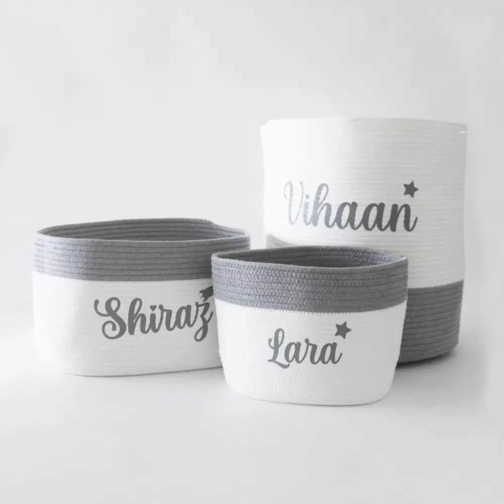 The Tiny Trove Personalized Storage Basket - Set of 3 - Grey