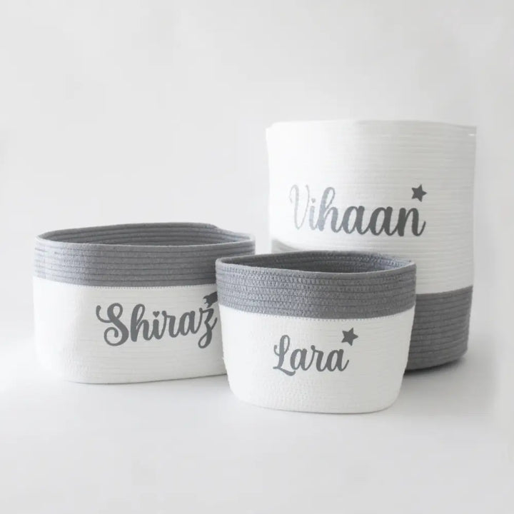 The Tiny Trove Personalized Storage Basket - Set of 3 - Grey
