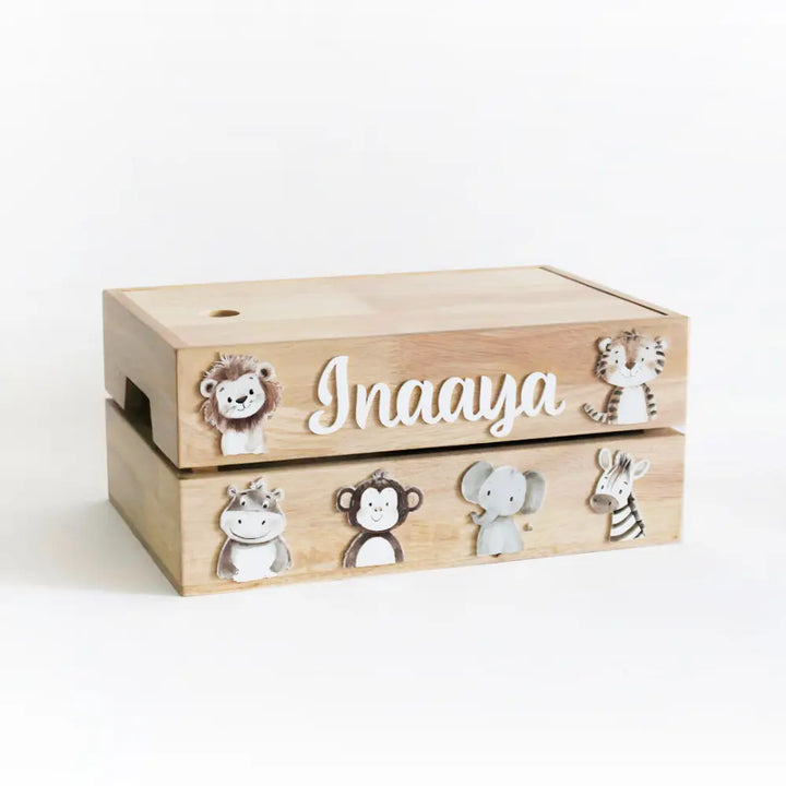 The Tiny Trove Personalized Wooden Box - Cute Animal Theme