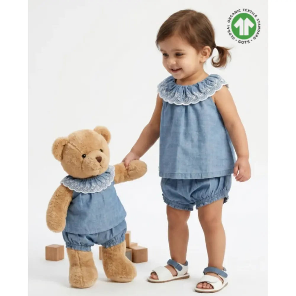 Sweetlime By AS Cotton Denim Ruffle Dress &amp; Bloomer Set - Blue