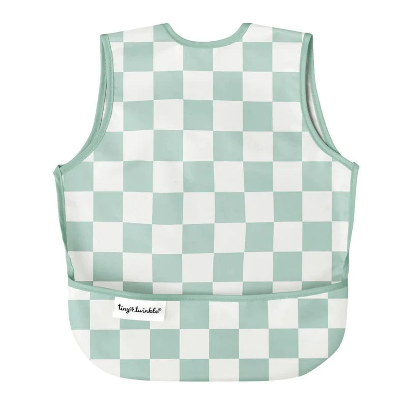 Tiny Twinkle - Mess-Proof Apron Bib - Sage Checker - Large (2-4 Years)