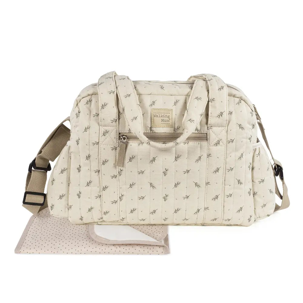 Walking Mum Diaper Bag with Changing Mat, Large Capacity Water-Resistant Bag with Multi-Pocket Organizer, Insulated Bottle Pocket, Shoulder &amp; Stroller Straps, Floral Print - Green