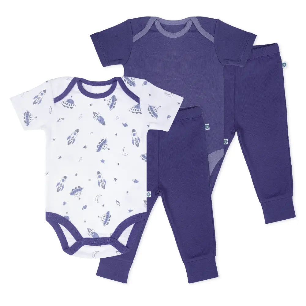 Nintara Baby 100% Cotton Unisex Bodysuit &amp; Pant Set – Up in space (Pack of 2)