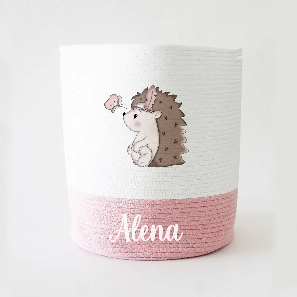 The Tiny Trove Personalized Storage Basket - Large - Hedgehog Theme - Pink