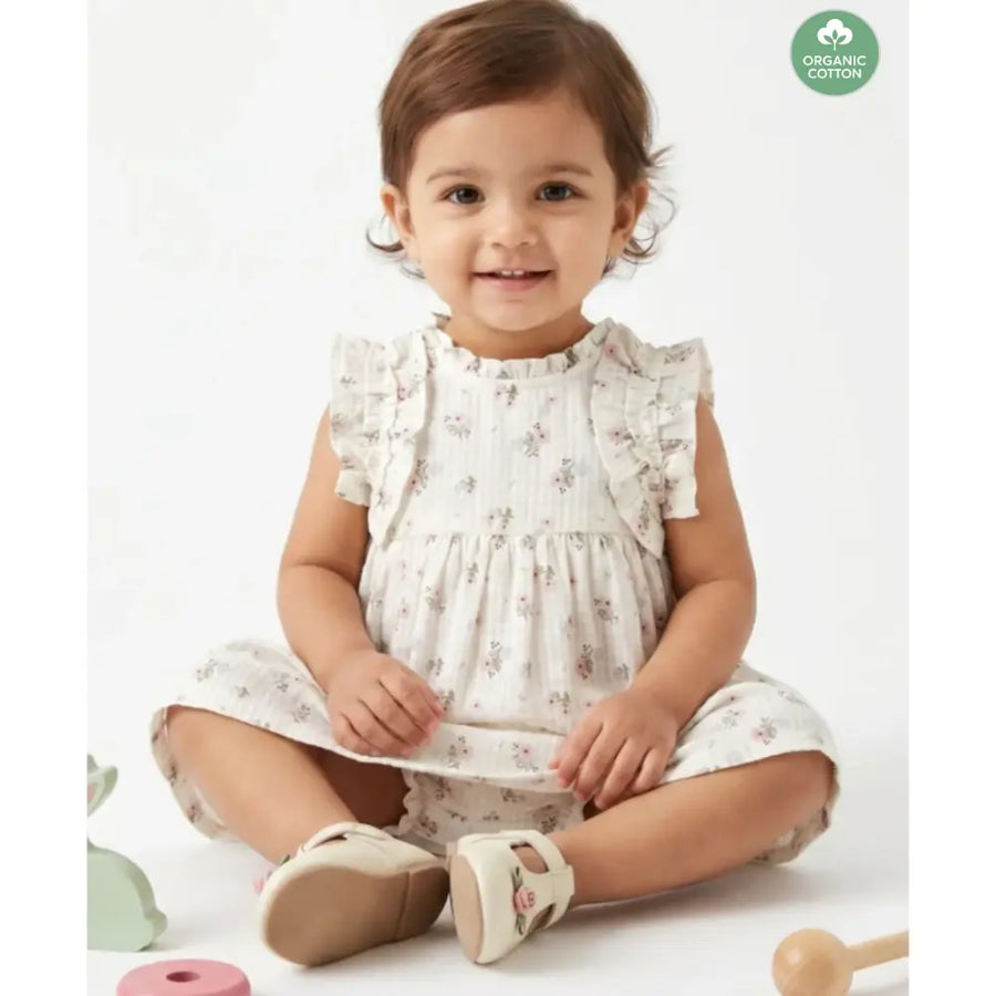 Sweetlime By As Organic Cotton Viscose Shell Top & Pink Tweed Jacquard Shorts Set - White