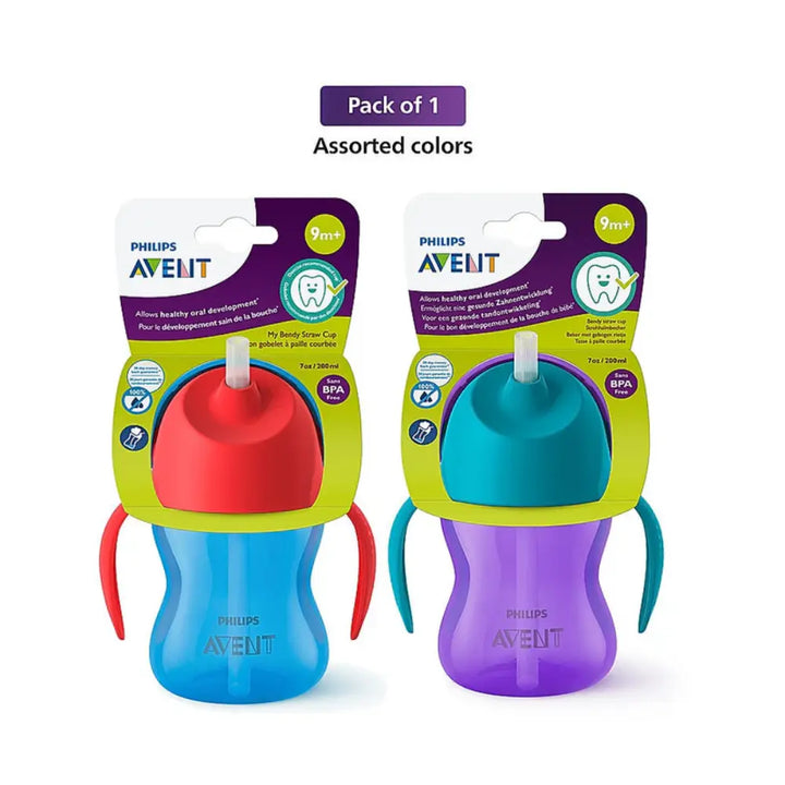 Philips Avent Sipper Bottle for Kids- | Leak proof design | Easy grip with Silicone Handle| BPA Free | Microwave safe | Ideal for 9m+ |200ml | Pack of 1 | Assorted colours (Blue/Purple)