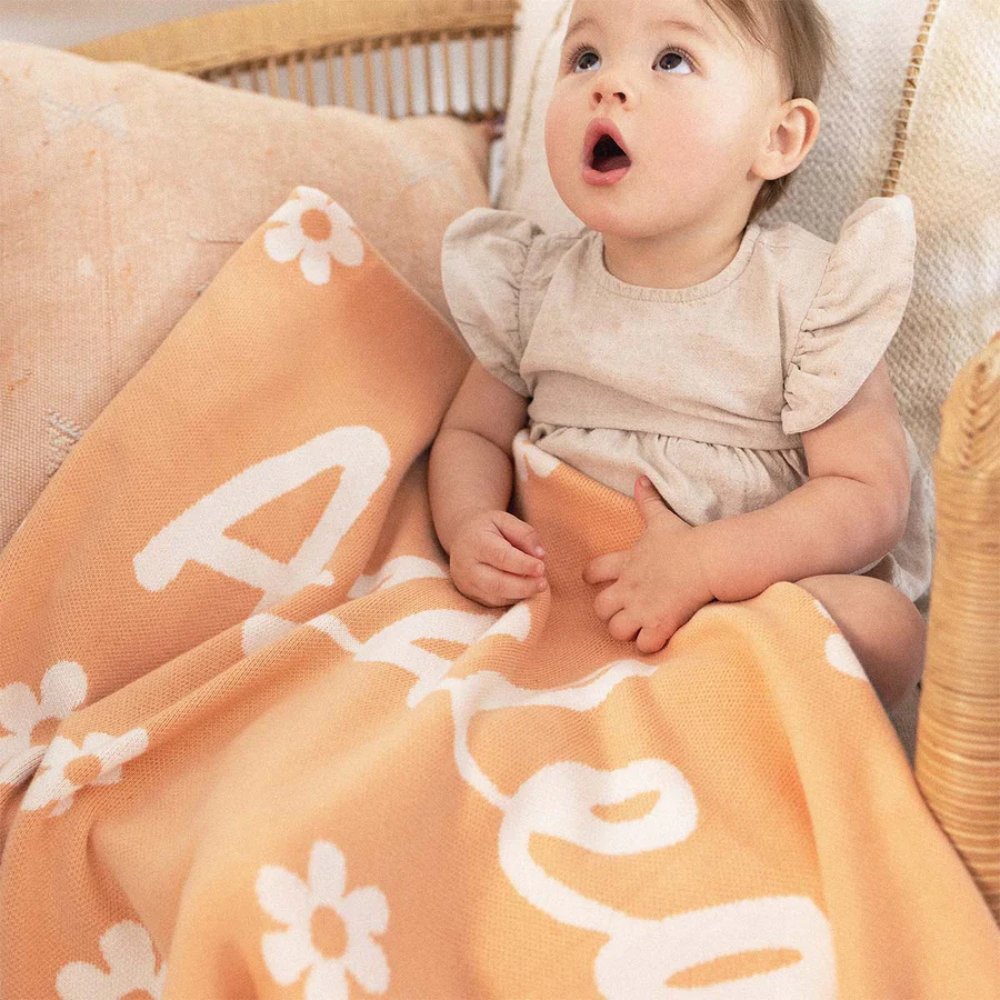 NamelyCo Bloom Name Blanket - Peach Fuzz