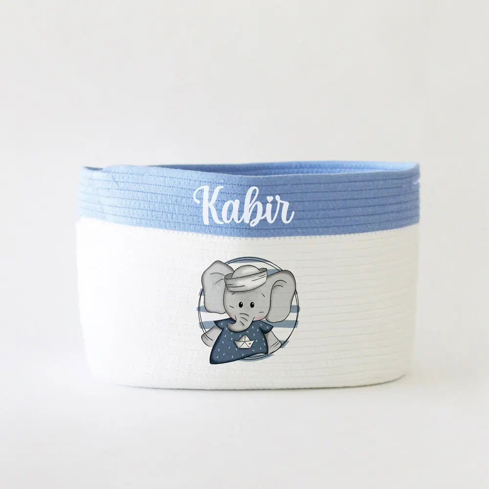The Tiny Trove Personalized Storage Basket - Medium - Sailor Theme - Blue