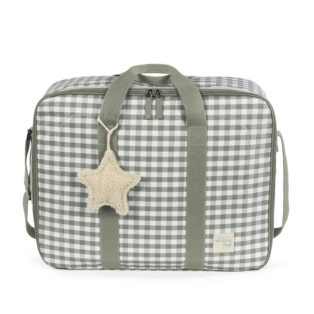 Walking Mum Maternity Hospital Bag with Large Capacity, Water-Resistant Multi-Storage Organizer, Hand Handles &amp; Shoulder Straps, Personalized Charm, Checkered Print - Stone