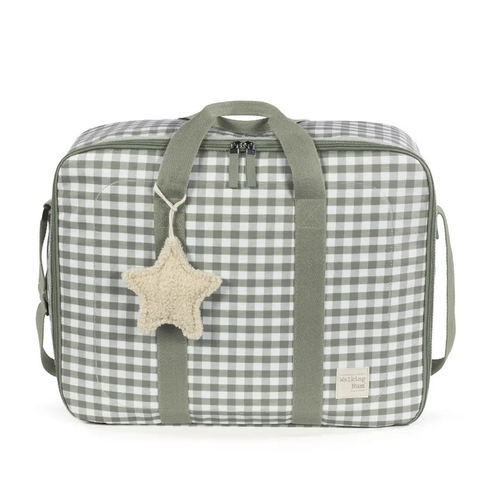 Walking Mum Maternity Hospital Bag with Large Capacity, Water-Resistant Multi-Storage Organizer, Hand Handles &amp; Shoulder Straps, Personalized Charm, Checkered Print - Stone
