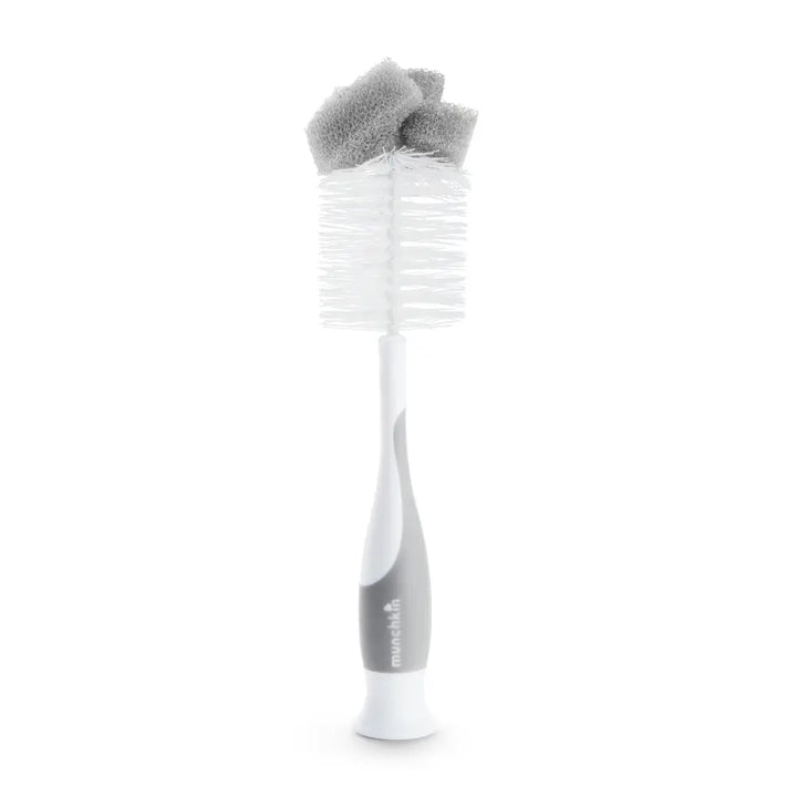 Munchkin Sponge Bottle Brush - with Suction Base and  Soft Rubber Nipple Brush - Grey