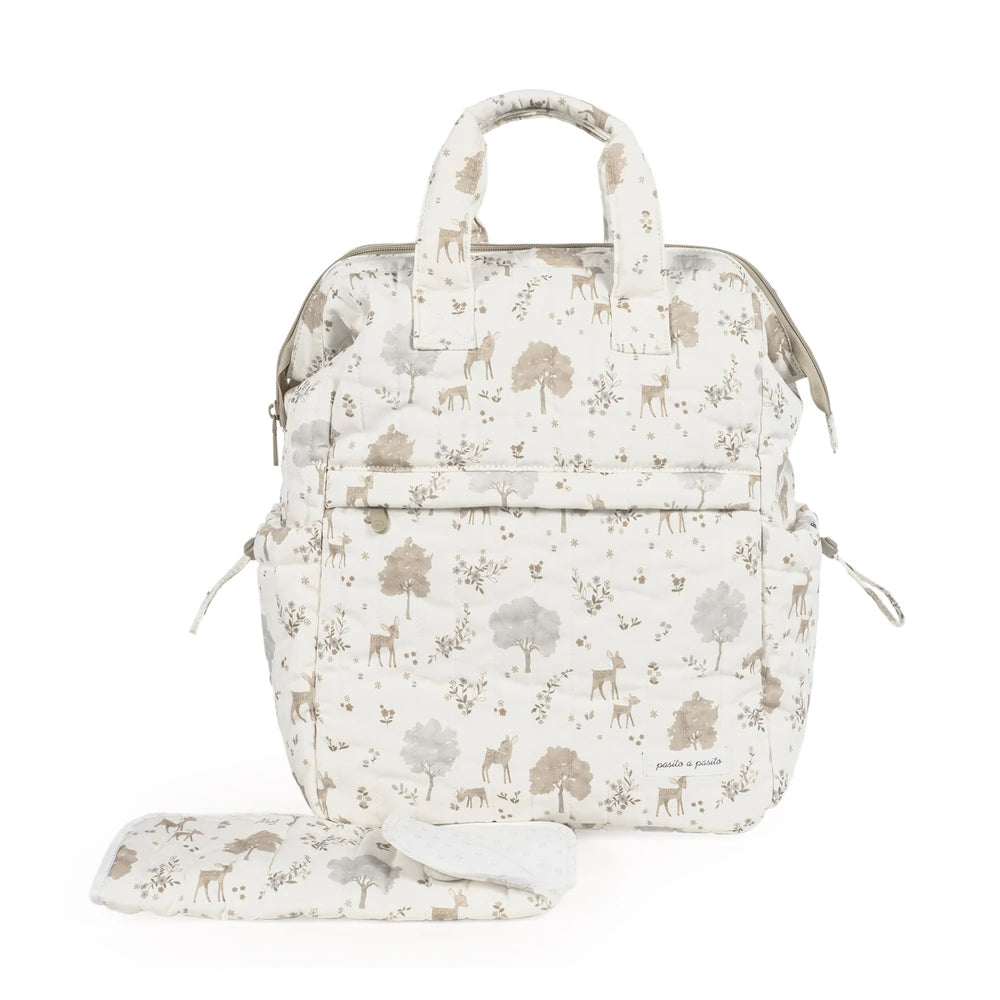 Pasito a Pasito Nara Diaper Backpack with Changing Mat, 100% Cotton, Large Capacity Water-Resistant Bag with Multi-Pocket Organizer, Insulated Bottle Pocket, Shoulder &amp; Stroller Straps
