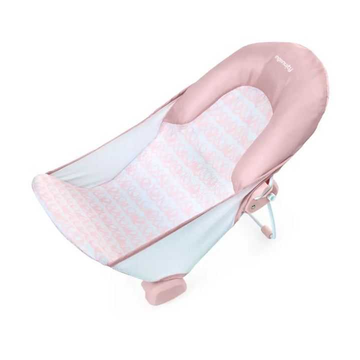 Ingenuity FoldAway 2-Position Baby Bath Bather with Mesh Sling &amp; Headrest, Pink, 0–6 Months, Upto 9 kgs
