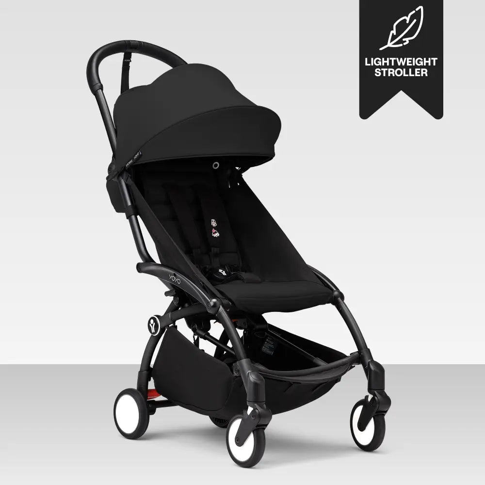 Stokke YOYO3 Stroller | Lightweight Compact Travel Stroller for Babies | Cabin Friendly &amp; Foldable | UPF 50+ Sun Protection | 5 Point Safety Harness | Award Winning Design | YOYO Stroller India | 6 Months to 4 Years - Black/Black