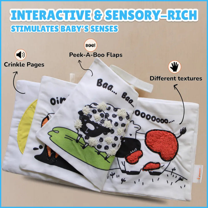 Shumee Baby’s First Sensory Cloth Book – High-Contrast Black &amp; White Soft Book with 8 Interactive Activities for Newborns (0-2 Years)