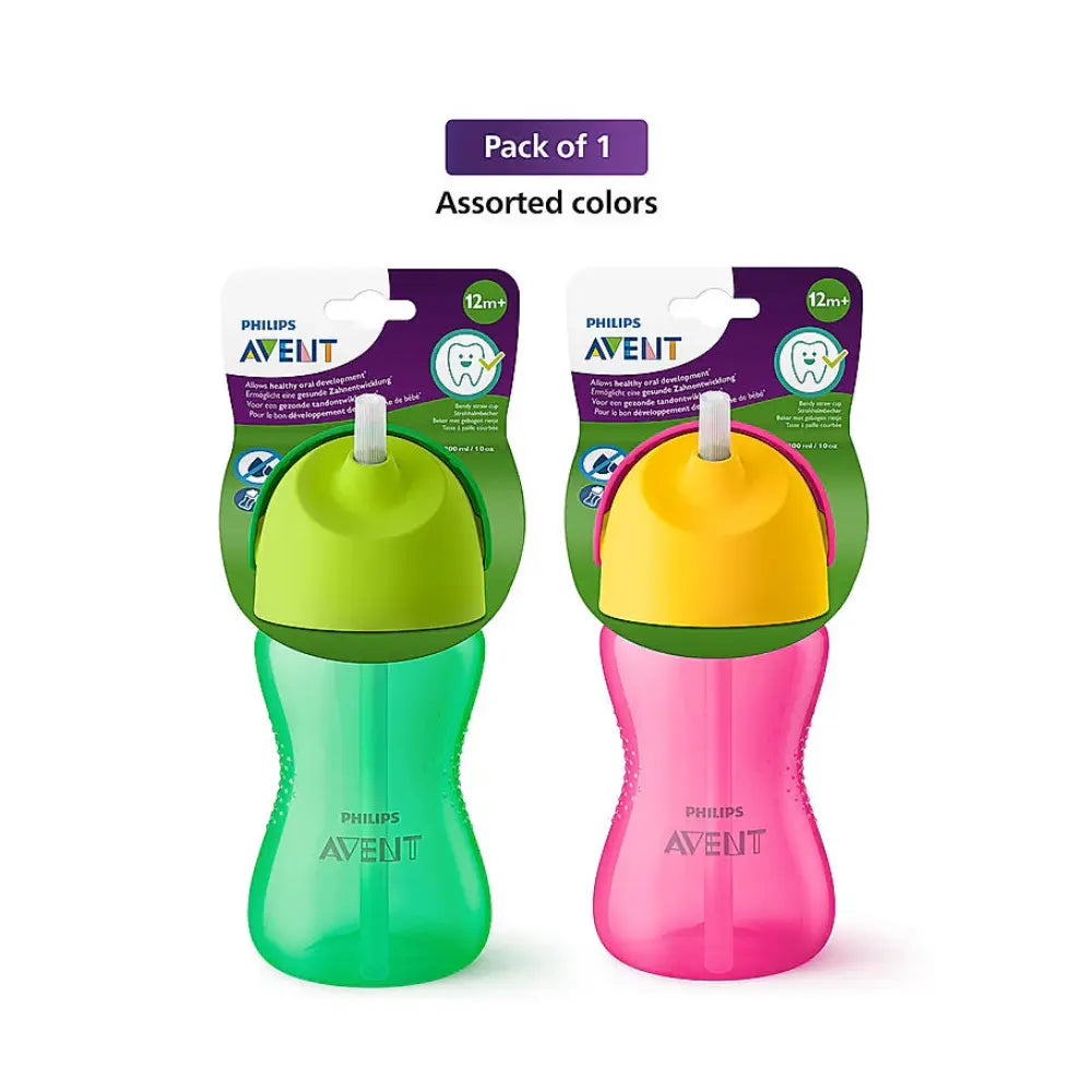 Philips Avent Sipper Bottle for Kids- | Leak proof design | Easy grip | BPA Free | Microwave safe | Ideal for 12m+ | 300ml | Pack of 1 | Assorted colours (Green/Pink) |