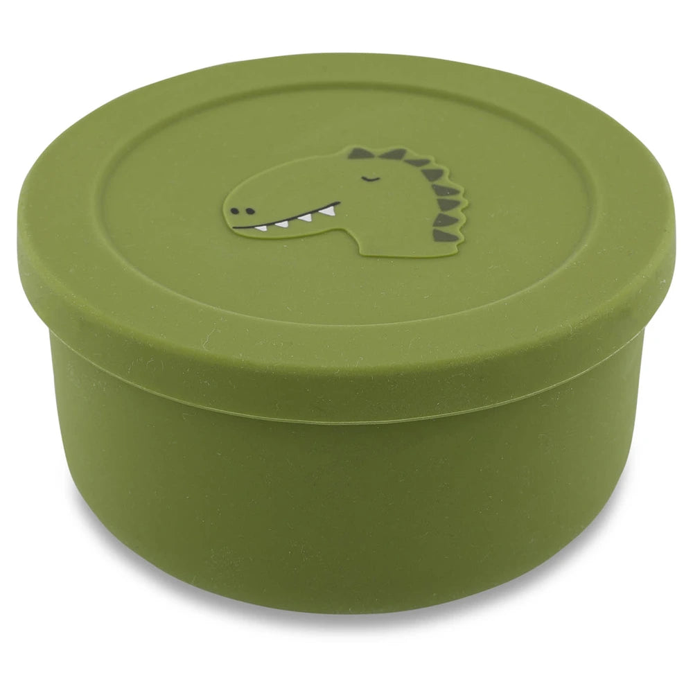 Trixie Silicone Snack Pot with Lid | 100% Food-Grade Silicone Snack Container with Easy-Open Lid for Fruits, Crackers &amp; Travel | 4 Months Onwards | Mr. Dino