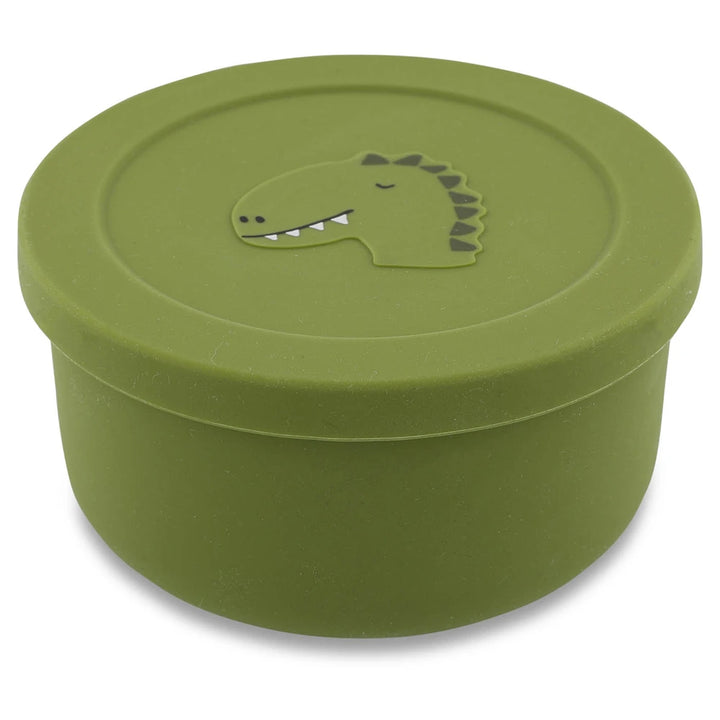 Trixie Silicone Snack Pot with Lid | 100% Food-Grade Silicone Snack Container with Easy-Open Lid for Fruits, Crackers &amp; Travel | 4 Months Onwards | Mr. Dino