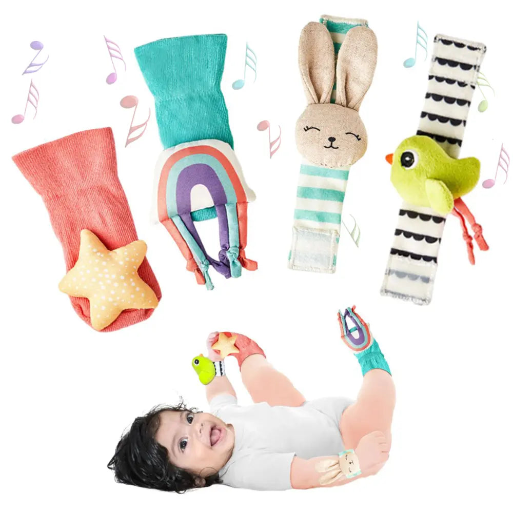 Curious Cub Soft Foot Finder &amp; Wrist Rattle Set | Wearable Sensory Baby Toy | Motor Skill &amp; Coordination Play | 0+ Months