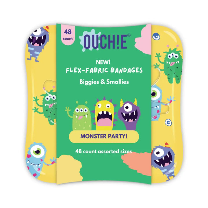 Ouchie Flex-Fabric Bandages (Limited Edition) – 48 Count in Reusable Tin Box, Assorted Sizes