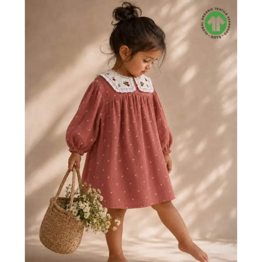 Sweetlime By AS Peter Pan Collar Cotton Dress & Bloomer Co-ord Set - Brown