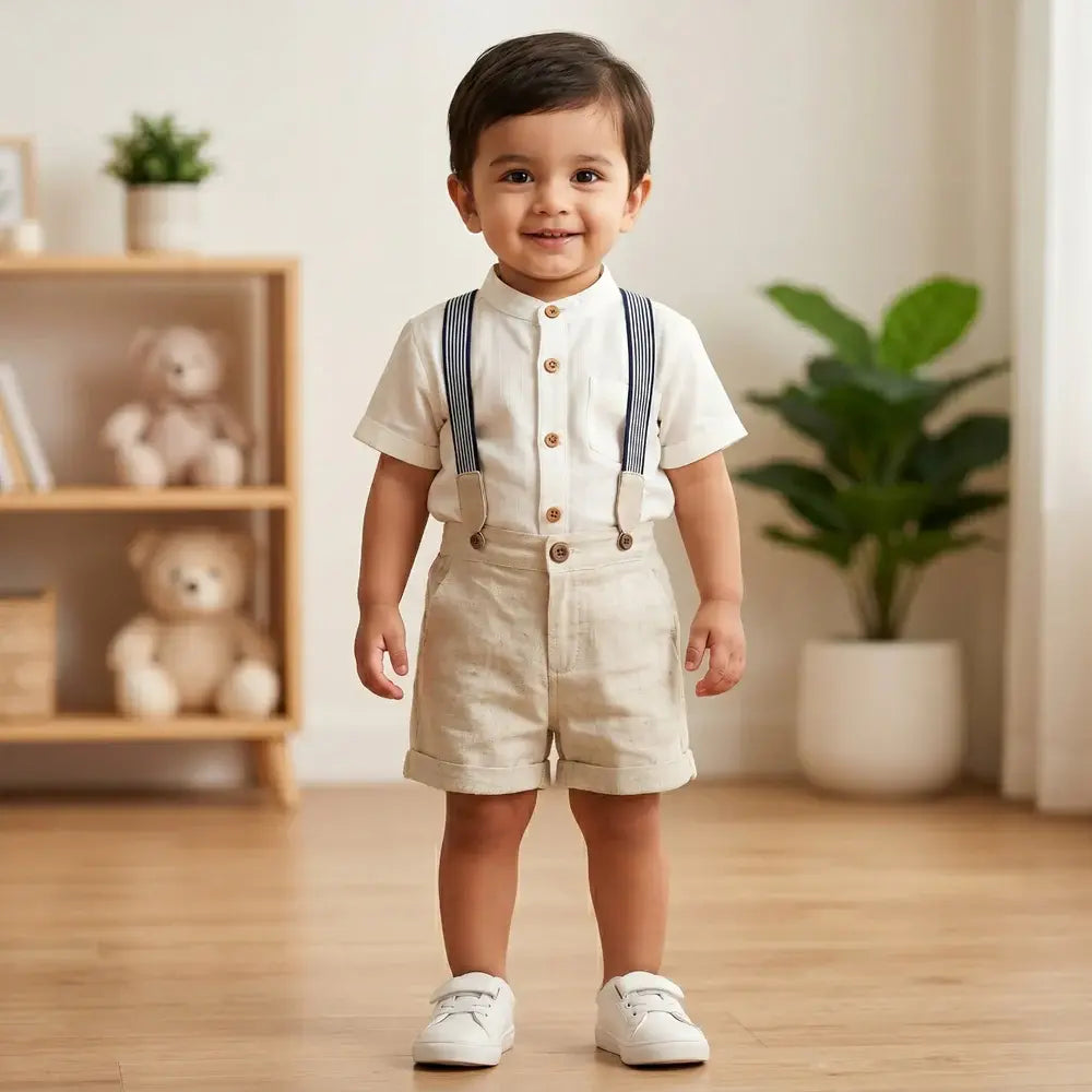 Sweetlime By As Classic Little Gentleman Suspender Shorts Set with Cotton Shirt