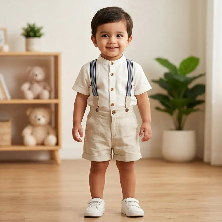 Sweetlime By As Classic Little Gentleman Suspender Shorts Set with Cotton Shirt