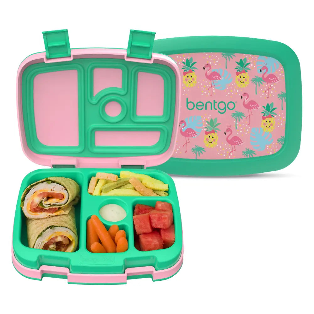Bentgo Kids Prints with 5 Compartments, Leak-Proof Bento Lunch Box, BPA &amp; PFAS-Free, Microwave &amp; Dishwasher Safe Tray,  3–7 Years - Tropical