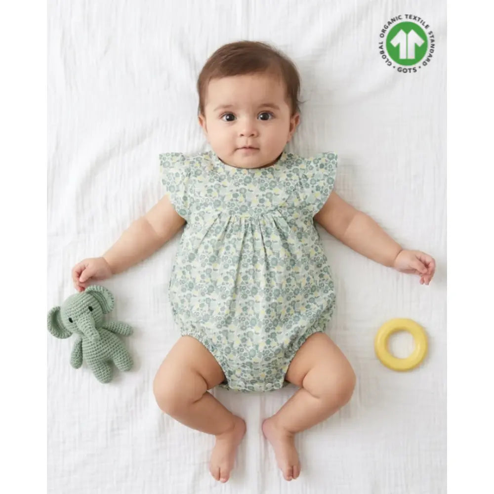 Sweetlime By AS Baby Girls Sage Green Floral Print Romper Sage Green