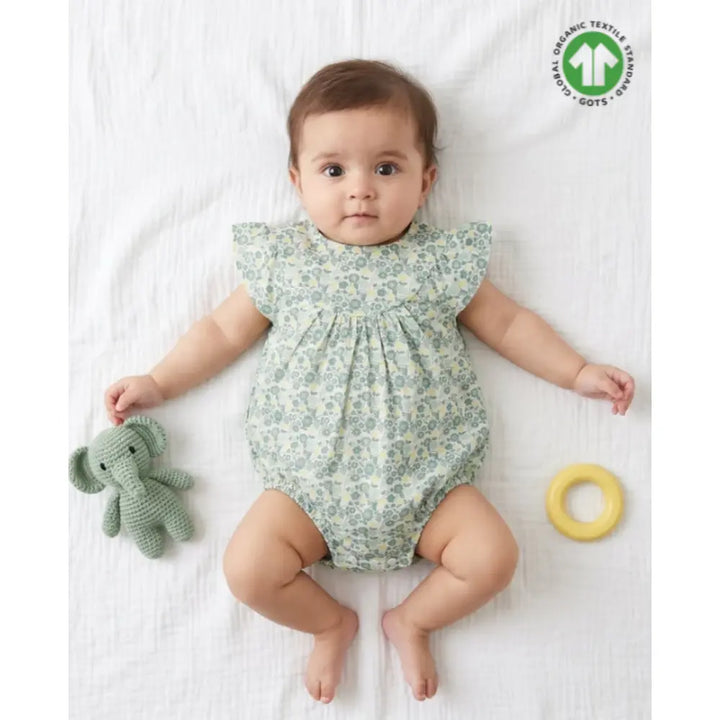 Sweetlime By AS Baby Girls Sage Green Floral Print Romper Sage Green