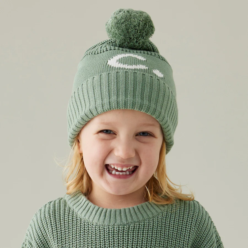 NamelyCo's Chunky Knit Letter Beanie - Lily Pad