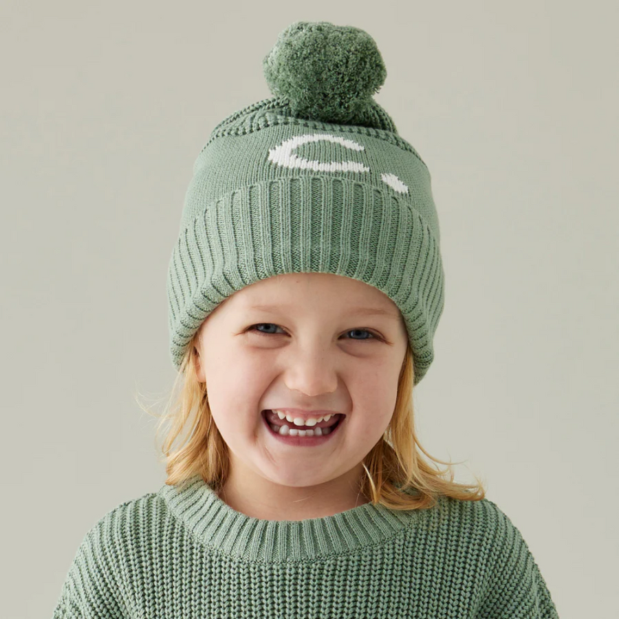 NamelyCo Chunky Knit Letter Beanie - Lily Pad