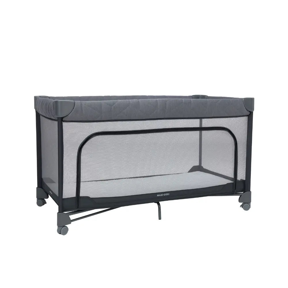 Maxi-Cosi Merlin Travel Cot, One-Step Fold, 3cm Thick Cushioned Mattress, Travel-Friendly with Included Travel Bag, Birth-4 Years - Elegance Graphite