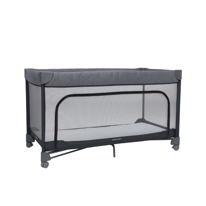 Maxi-Cosi Merlin Travel Cot, One-Step Fold, 3cm Thick Cushioned Mattress, Travel-Friendly with Included Travel Bag, Birth-4 Years - Elegance Graphite