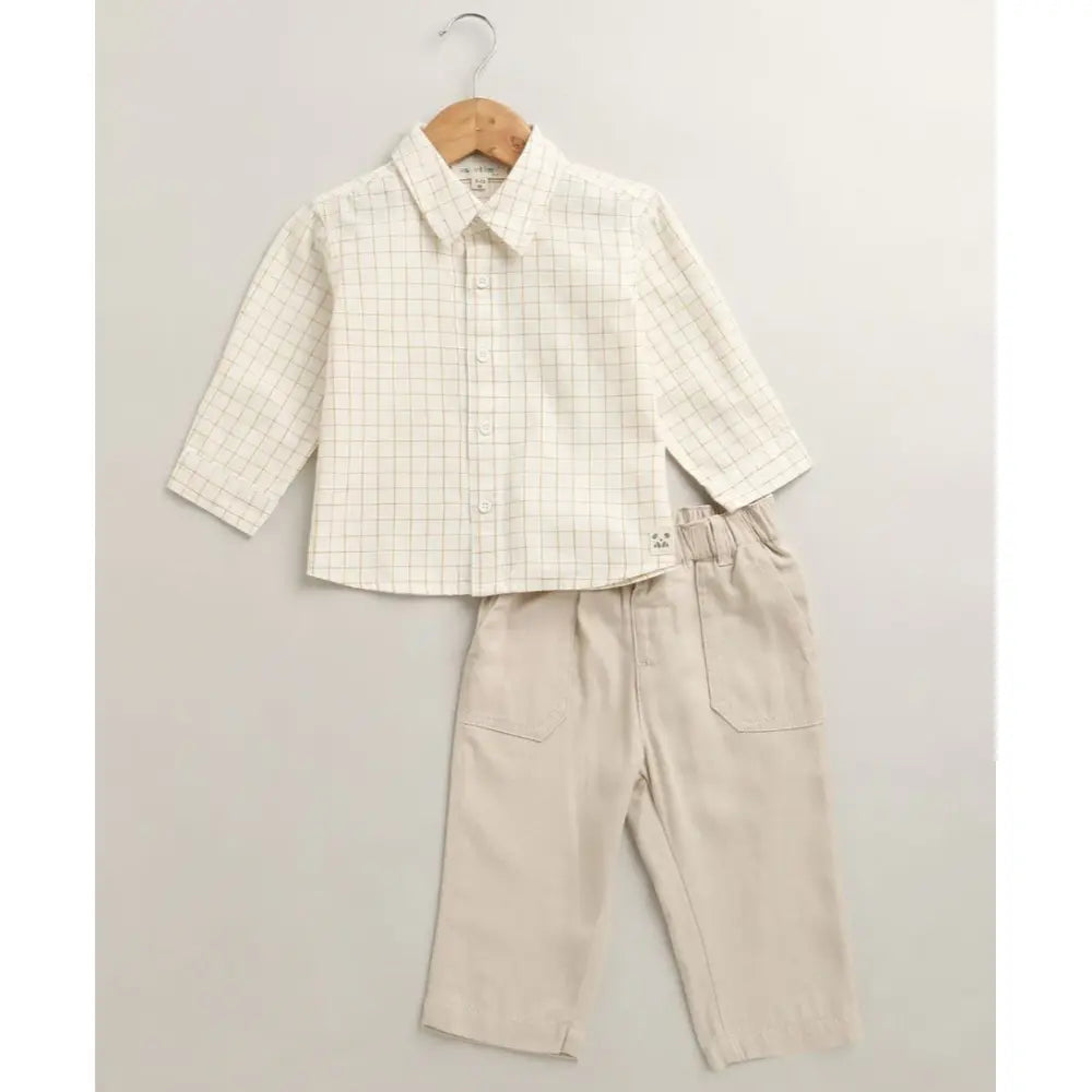 Sweetlime By As The yelllow Checks shirt  &amp; Khaki Cotton Co-ord Set - Beige
