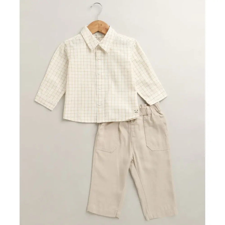 Sweetlime By As The yelllow Checks shirt  &amp; Khaki Cotton Co-ord Set - Beige