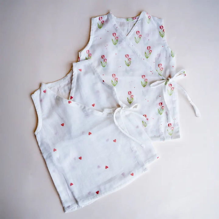 PureCloth.Co Block Print Muslin Jablas | Pink Heart - Off-White