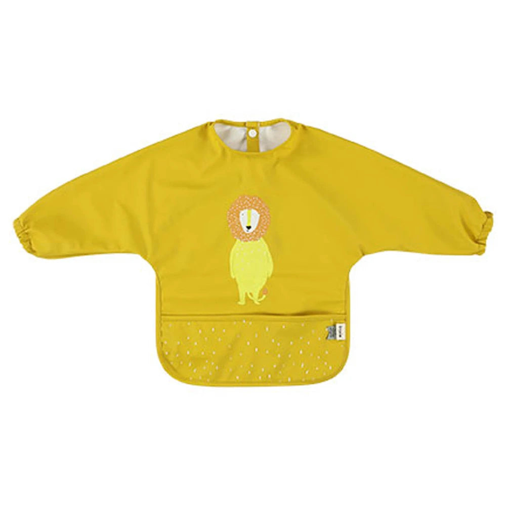 Trixie Waterproof Long Sleeve Baby Bib | Full-Coverage Feeding Bib with Food Catcher Pocket &amp; Easy-Clean Design | 6 Months Onwards | Mr. Lion