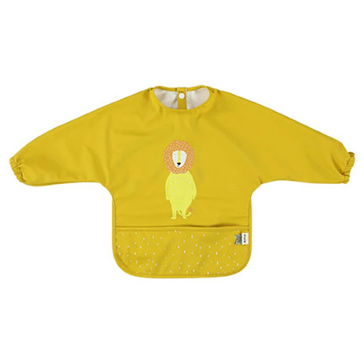 Trixie Waterproof Long Sleeve Baby Bib | Full-Coverage Feeding Bib with Food Catcher Pocket &amp; Easy-Clean Design | 6 Months Onwards | Mr. Lion